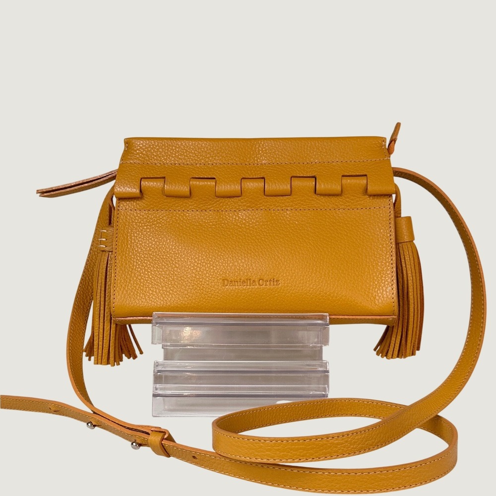 NWOT Daniella Ortiz Honey Brown Pebbled Leather Tassel Crossbody Bag